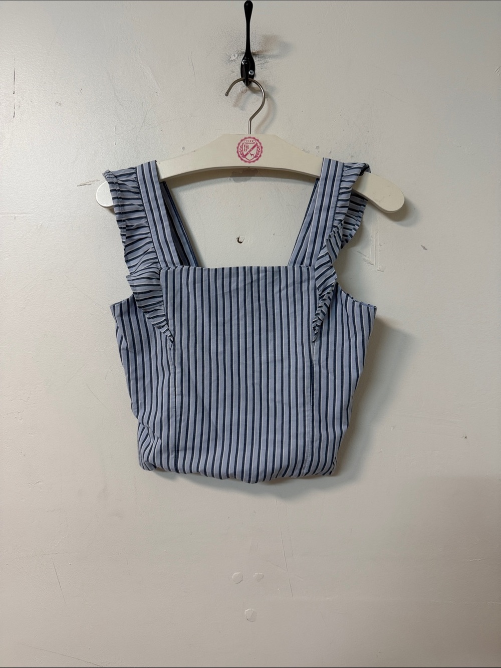 abercrombie kids Blue and White Striped Ruffle Strap Tank